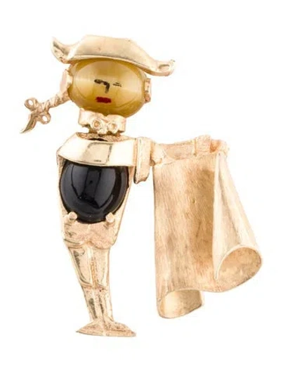 Pre-owned Brooch Onyx & Tiger's Eye Quartz  In Multi