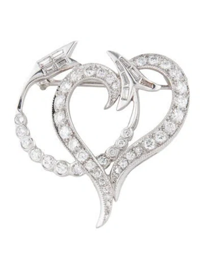 Pre-owned Brooch Platinum 1.33ctw Diamond Heart  In Multi