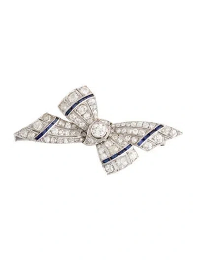 Pre-owned Brooch Platinum 3.68ctw Diamond & Synthetic Sapphire Bow  In Multi