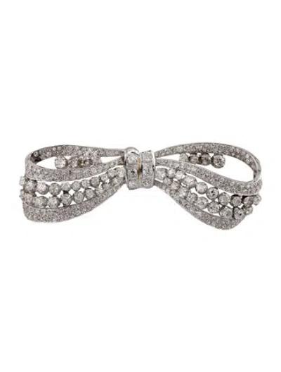 Pre-owned Brooch Platinum 9.82ctw Diamond Bow  Pin In Multi