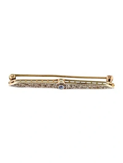 Pre-owned Brooch Platinum & 14k Sapphire Stick Pin  In Multi