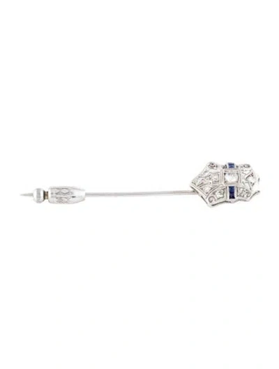 Pre-owned Brooch Platinum Sapphire & Diamond Stick Pin In Multi