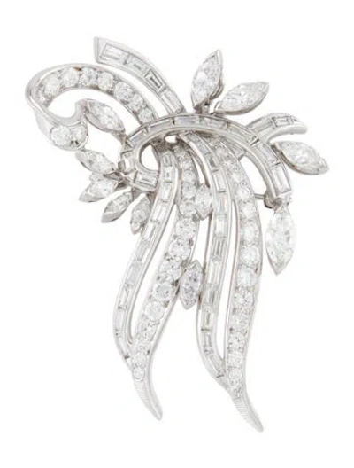 Pre-owned Brooch Pt 5.74 Ctw Diamond Floral Cluster Convertible Pendant  In Multi