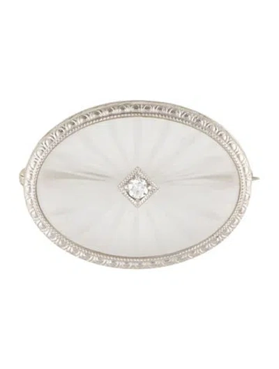 Pre-owned Brooch Quartz & Diamond Pin  In Multi