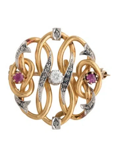 Pre-owned Brooch Ruby & Diamond  Pin In Multi