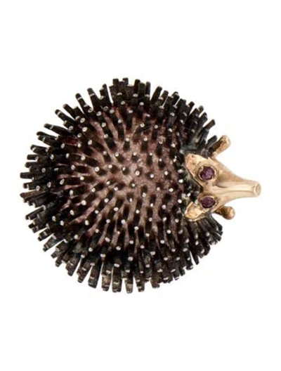 Pre-owned Brooch Ruby Eyed Hedgehog  In Multi
