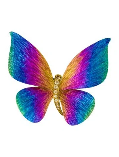 Pre-owned Brooch Titanium Diamond Butterfly  Pendant In Multi