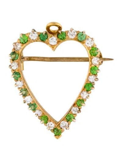 Pre-owned Brooch Tsavorite Garnet & Diamond Convertible  Pendant In Multi