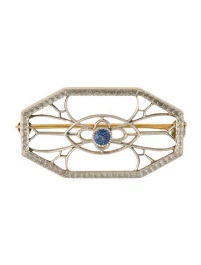 Pre-owned Brooch Two-tone Synthetic Sapphire  In Multi