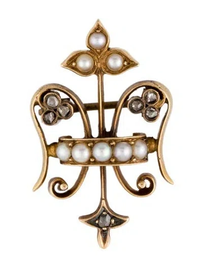 Pre-owned Brooch Victorian 18k Pearl & Diamond  In Multi