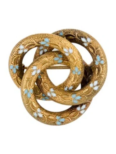 Pre-owned Brooch Victorian 19k Enamel Love Knot  In Multi