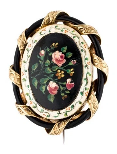 Pre-owned Brooch Victorian Enamel Mourning  In Multi