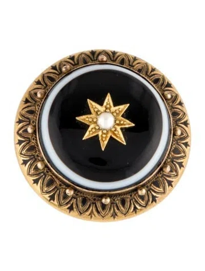 Pre-owned Brooch Victorian Pearl, Onyx & Enamel Convertible Pendant  In Multi