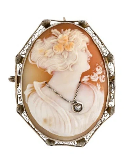 Pre-owned Brooch Vintage 10k Diamond & Shell Cameo Habille Convertible Pendant  In Multi
