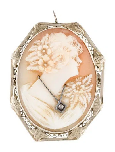 Pre-owned Brooch Vintage 10k Diamond Cameo  Pendant In Multi