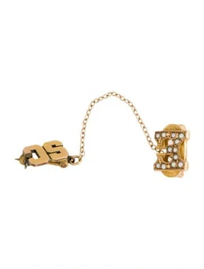 Pre-owned Brooch Vintage 10k Pearl 'sc' & 'e' Double Pin  In Multi