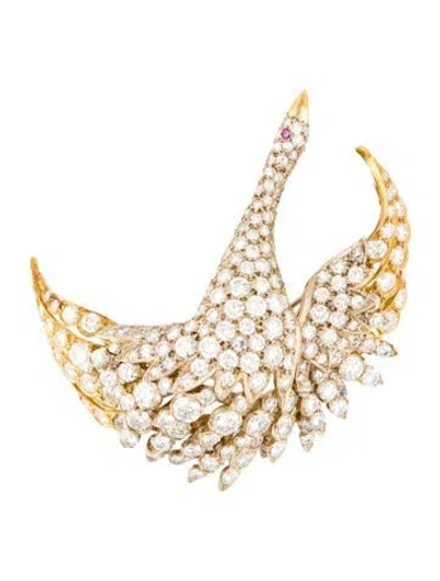 Pre-owned Brooch Vintage 12.86ctw Diamond & Sapphire Swan Pin In Multi