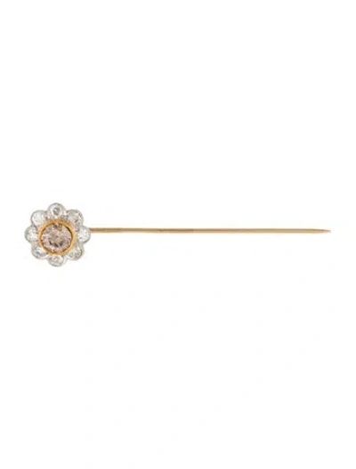Pre-owned Brooch Vintage 1.31ct Diamond Flower Stick Pin In Multi