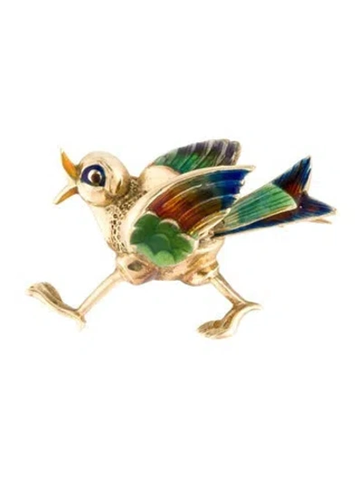 Pre-owned Brooch Vintage 14k Enamel Bird  In Multi