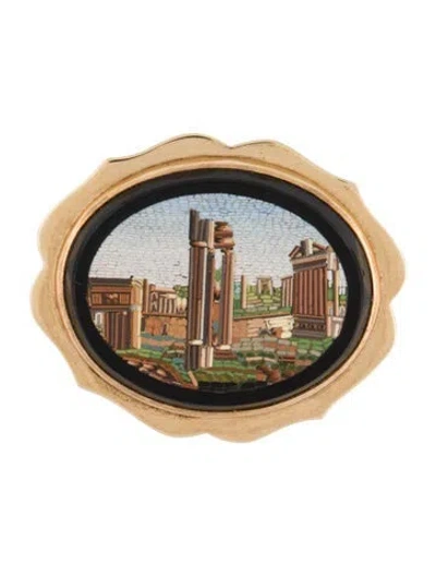 Pre-owned Brooch Vintage 14k Micro Mosaic 'roman Ruins'  In Multi