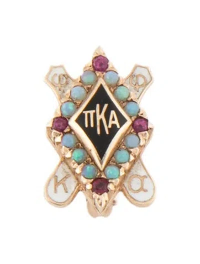 Pre-owned Brooch Vintage 14k Opal, Synthetic Ruby & Enamel  In Multi