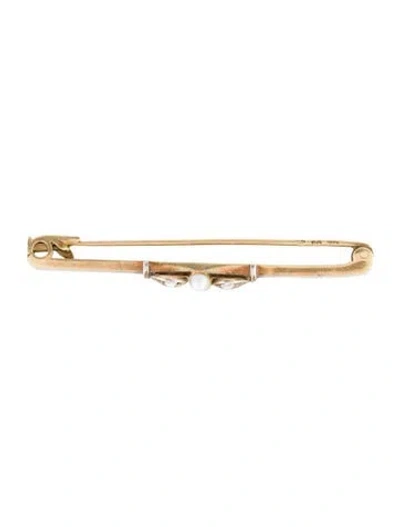 Pre-owned Brooch Vintage 14k Pearl & Diamond Bar Pin In Multi