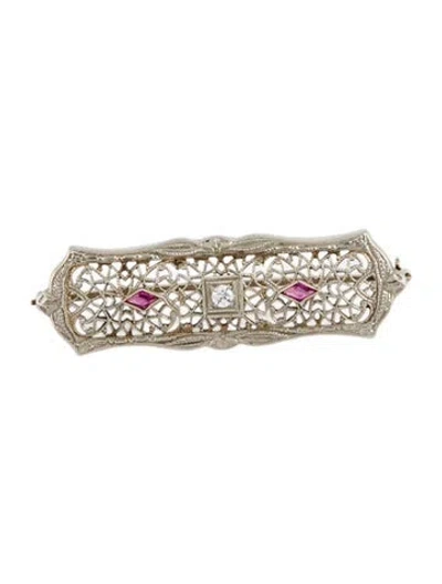 Pre-owned Brooch Vintage 14k Ruby & Diamond Pin  In Multi