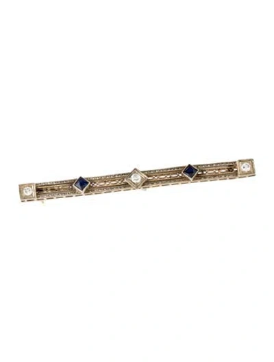 Pre-owned Brooch Vintage 14k Synthetic Sapphire & Diamond Filigree  In Multi