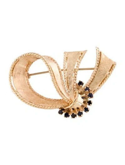 Pre-owned Brooch Vintage 14k Synthetic Sapphire Ribbon  In Multi