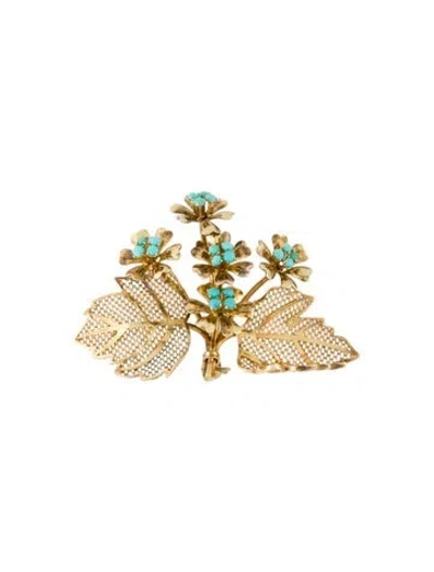 Pre-owned Brooch Vintage 14k Turquoise Flower Bouquet  In Multi