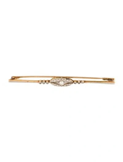 Pre-owned Brooch Vintage 18k Diamond Bar Pin In Multi