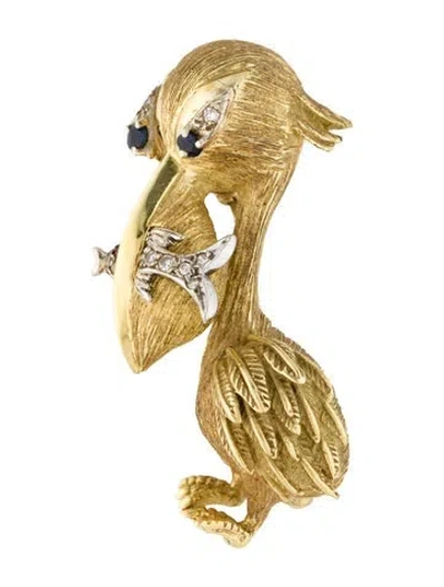 Pre-owned Brooch Vintage 18k Ruby, Sapphire, And Diamond Pelican  In Multi