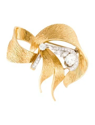 Pre-owned Brooch Vintage 2.12ctw Diamond Bow  Pin In Multi
