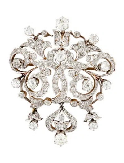 Pre-owned Brooch Vintage 5.97ctw Diamond Filigree  Pendant In Multi