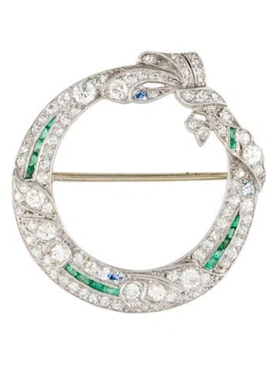 Pre-owned Brooch Vintage Bailey Banks & Biddle Platinum 1.59ctw Diamond & Emerald  Pin In Multi