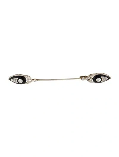 Pre-owned Brooch Vintage Diamond & Onyx  In Multi