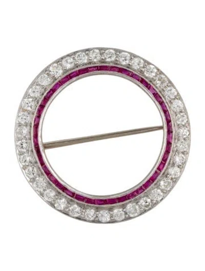 Pre-owned Brooch Vintage Platinum 1.75ctw Diamond & Synthetic Ruby  In Multi