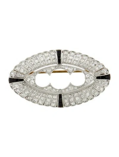 Pre-owned Brooch Vintage Platinum Diamond & Onyx  In Multi