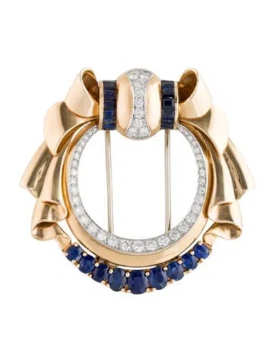 Pre-owned Brooch Vintage Retro 14k 2.09ctw Diamond & 6.46ctw Sapphire Pin  In Multi