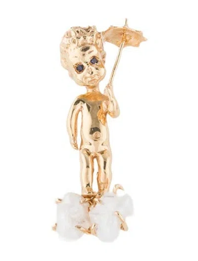 Pre-owned Brooch Vintage Ruser 14k Pearl & Sapphire Cherub Pin  In Multi