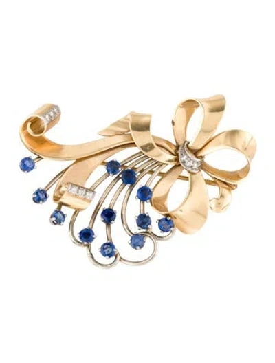 Pre-owned Brooch Vintage Sapphire & Diamond Two Tone Bouquet  In Multi