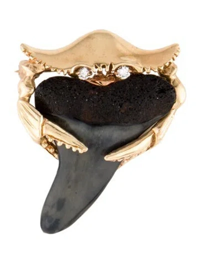 Pre-owned Brooch Whitefield Jack 14k Shark Tooth & Diamond Crab  In Multi