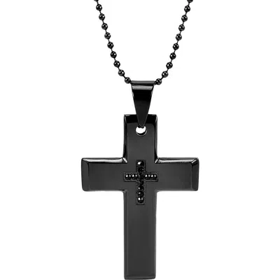 Brook & York Black Plate Stainless Steel Cross Pendant Necklace