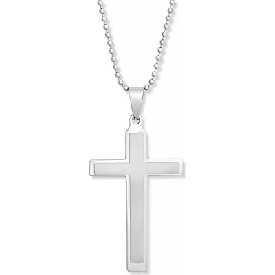 Brook & York Brushed Stainless Steel Cross Pendant Necklace In Silver