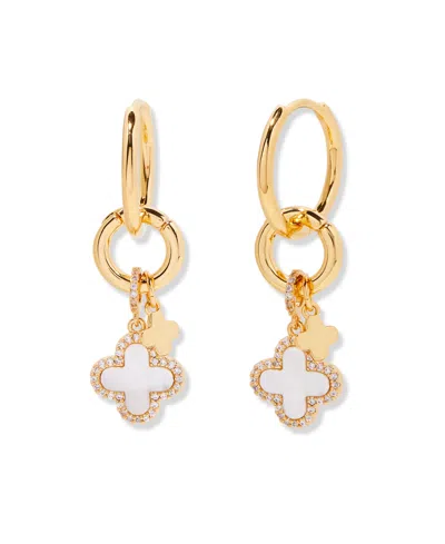 BROOK & YORK CHATHAM GOLD PLATED CLOVER CULTIVATED PEARL CHARM HOOP EARRINGS