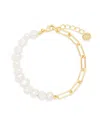 Brook & York Colette Baroque Freshwater Imitation Pearl And Elongated Link Paperclip Chain Bracelet In Gold