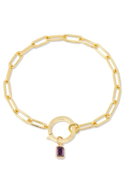 Brook & York Colette Birthstone Paper Clip Chain Bracelet In Gold - February