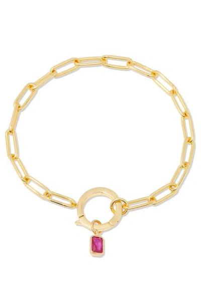 Brook & York Colette Birthstone Paper Clip Chain Bracelet In Gold - July