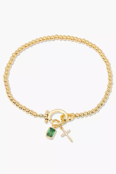 Brook & York Custom Birthstone Cross Charm Bracelet In Gold