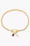 Brook & York Custom Birthstone Cross Charm Bracelet In Purple